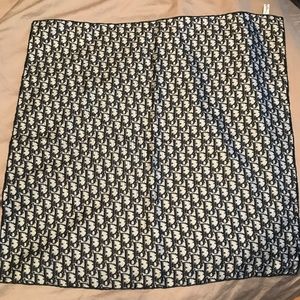 CHRISTIAN DIOR 100% Silk Logo Scarf Blue